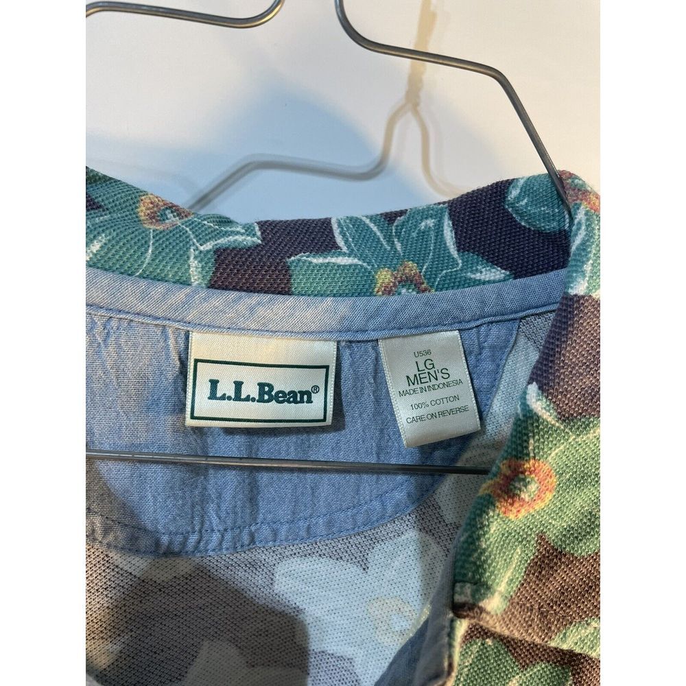 L.L. Bean Short Sleeve Collared Polo Shirt Full Print Floral large l - Picture 2 of 3